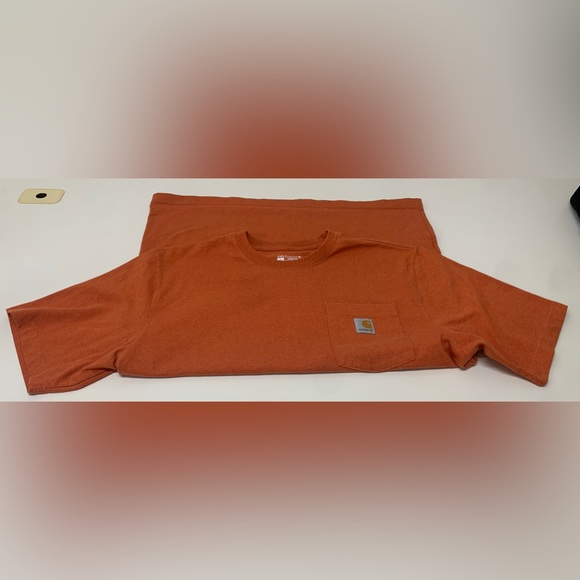 Men's Large Heather Orange 60/40 Cotton/Poly Utility Pocket T Shirt - Picture 8 of 16